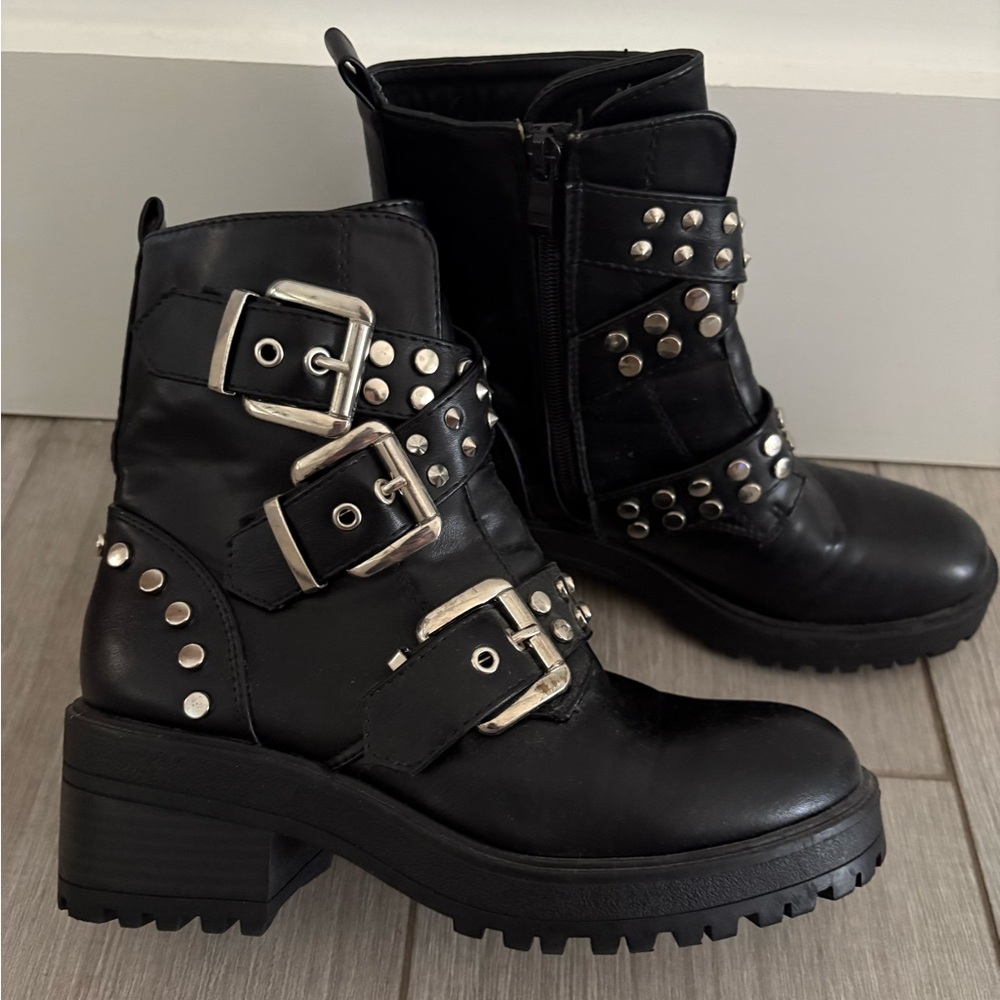 Black Studded Ankle Boots Size 38